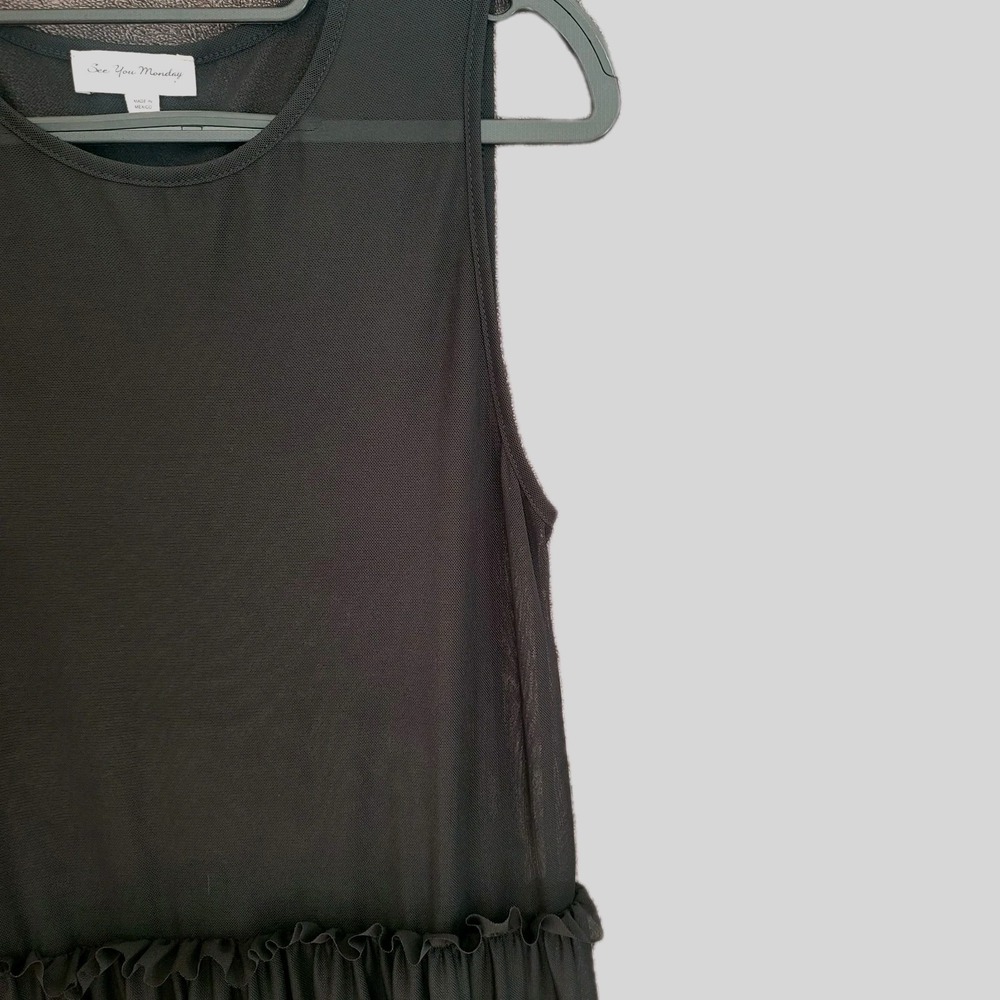 See You Monday Mesh Sleeveless Dress Womens Cover Up Black Sheer M Beach Witchy